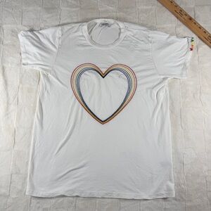 Lauren Moshi White T-Shirt with Rainbow Heart Design -